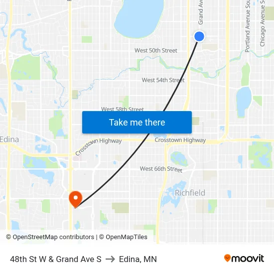 48th St W & Grand Ave S to Edina, MN map
