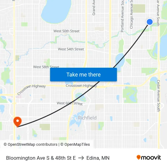 Bloomington Ave S & 48th St E to Edina, MN map