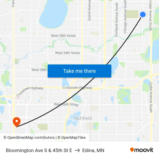 Bloomington Ave S & 45th St E to Edina, MN map