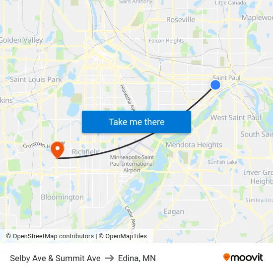 Selby Ave & Summit Ave to Edina, MN map