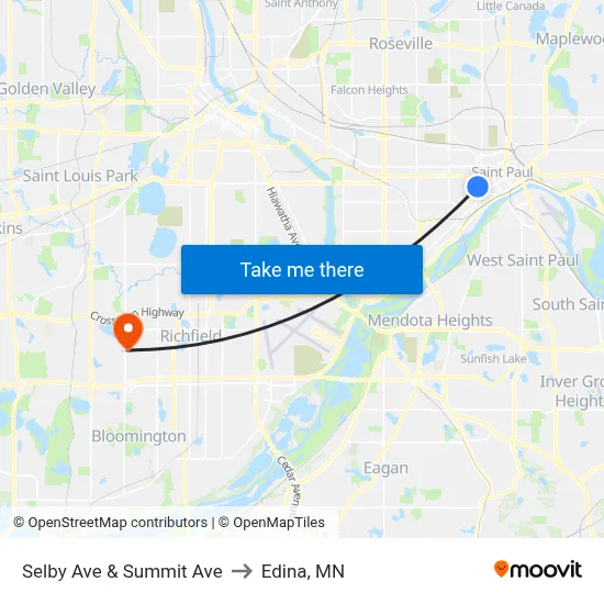 Selby Ave & Summit Ave to Edina, MN map