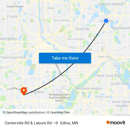 Centerville Rd & Labore Rd to Edina, MN map