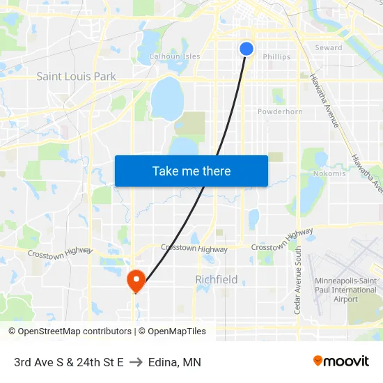 3rd Ave S & 24th St E to Edina, MN map