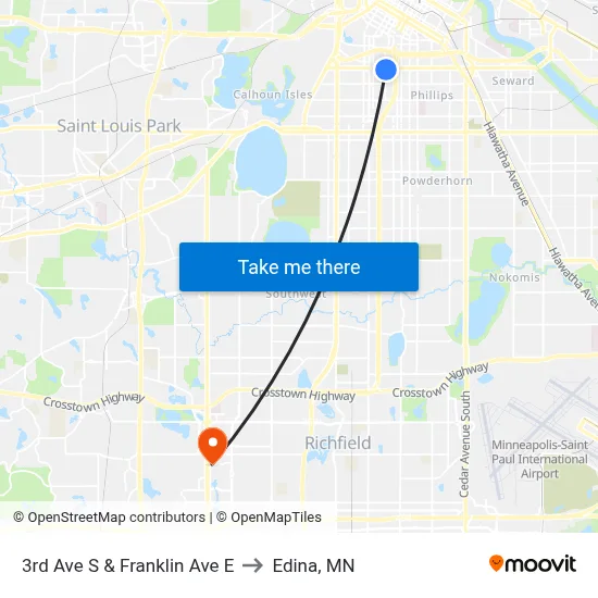 3rd Ave S & Franklin Ave E to Edina, MN map