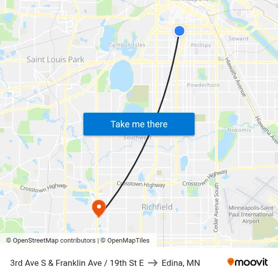 3rd Ave S & Franklin Ave / 19th St E to Edina, MN map