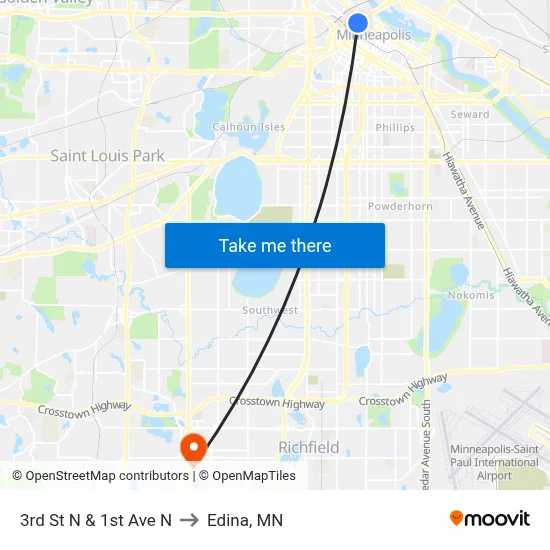 3rd St N & 1st Ave N to Edina, MN map