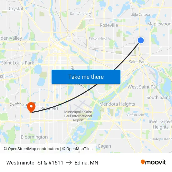 Westminster St & #1511 to Edina, MN map