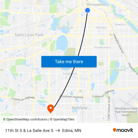 11th St S & La Salle Ave S to Edina, MN map