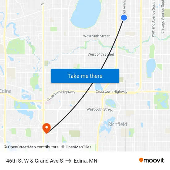 46th St W & Grand Ave S to Edina, MN map