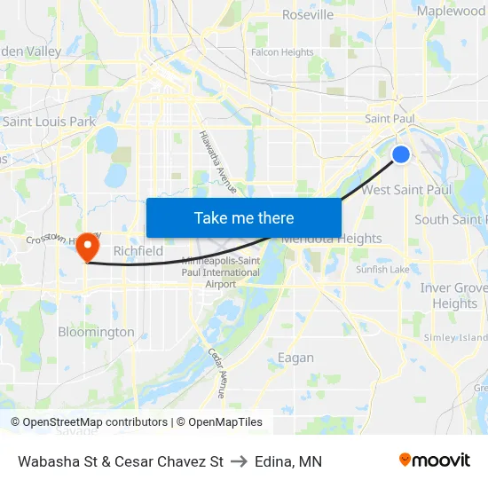 Wabasha St & Cesar Chavez St to Edina, MN map