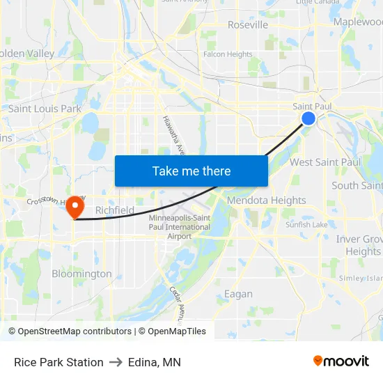 Rice Park Station to Edina, MN map