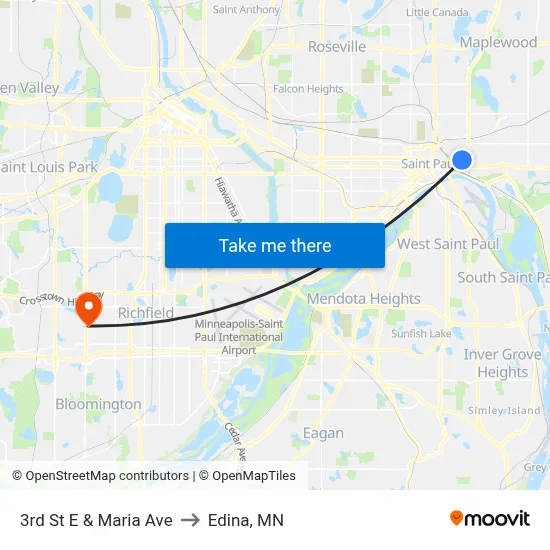 3rd St E & Maria Ave to Edina, MN map