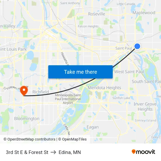 3rd St E & Forest St to Edina, MN map