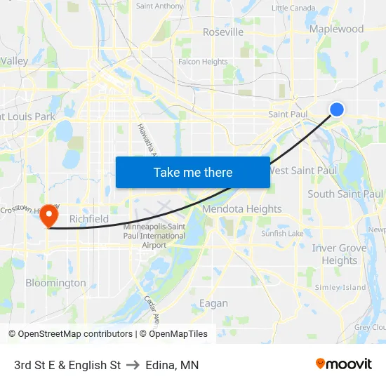 3rd St E & English St to Edina, MN map