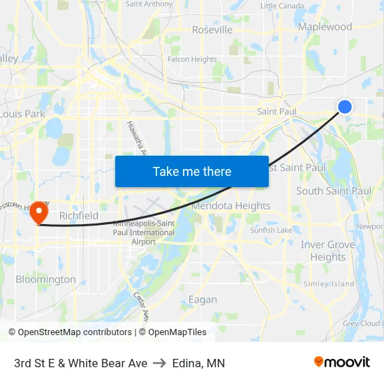 3rd St E & White Bear Ave to Edina, MN map