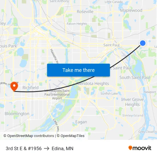 3rd St E & #1956 to Edina, MN map