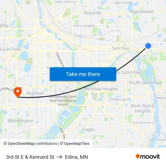 3rd St E & Kennard St to Edina, MN map