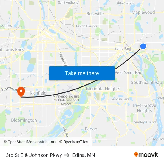 3rd St E & Johnson Pkwy to Edina, MN map