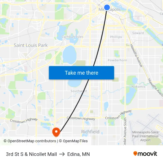 3rd St S & Nicollet Mall to Edina, MN map