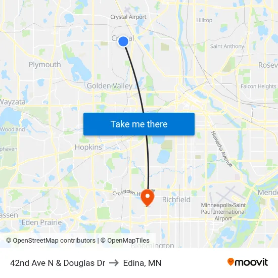 42nd Ave N & Douglas Dr to Edina, MN map