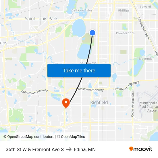36th St W & Fremont Ave S to Edina, MN map