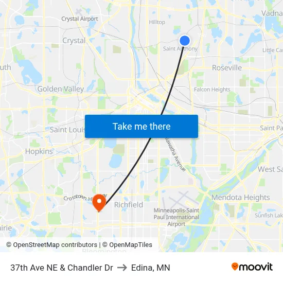 37th Ave NE & Chandler Dr to Edina, MN map