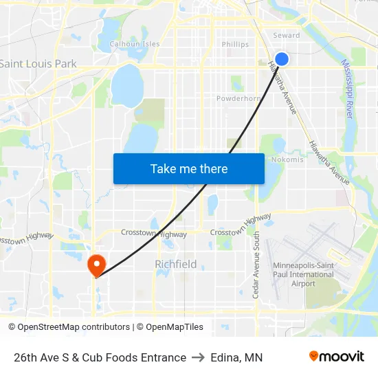 26th Ave S & Cub Foods Entrance to Edina, MN map