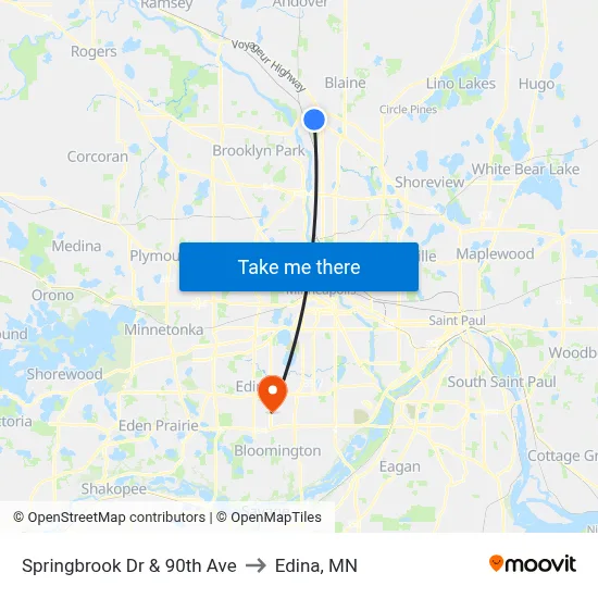 Springbrook Dr & 90th Ave to Edina, MN map