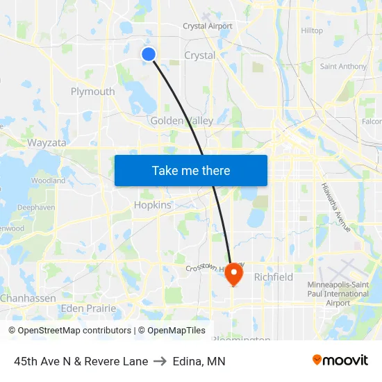 45th Ave N & Revere Lane to Edina, MN map