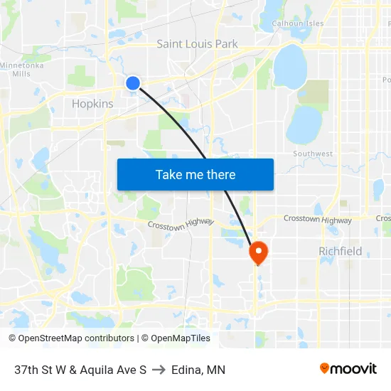 37th St W & Aquila Ave S to Edina, MN map