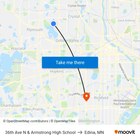 36th Ave N & Armstrong High School to Edina, MN map