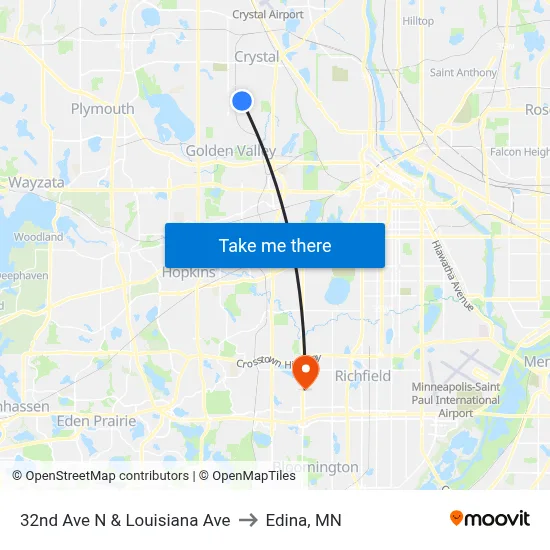 32nd Ave N & Louisiana Ave to Edina, MN map