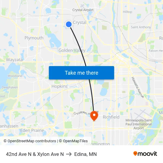 42nd Ave N & Xylon Ave N to Edina, MN map