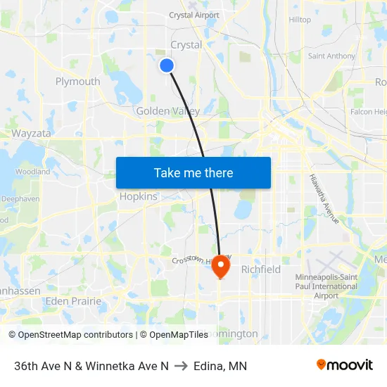 36th Ave N & Winnetka Ave N to Edina, MN map