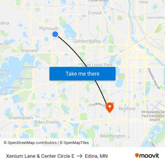 Xenium Lane & Center Circle E to Edina, MN map