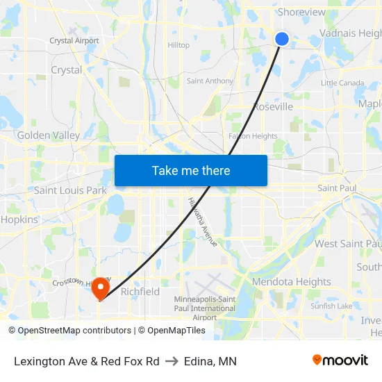 Lexington Ave & Red Fox Rd to Edina, MN map