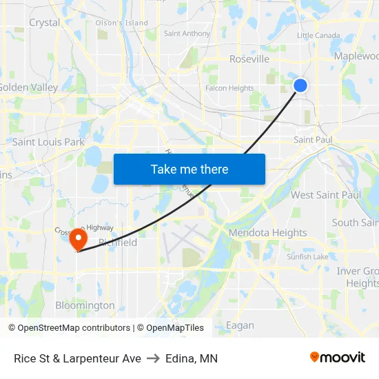 Rice St & Larpenteur Ave to Edina, MN map