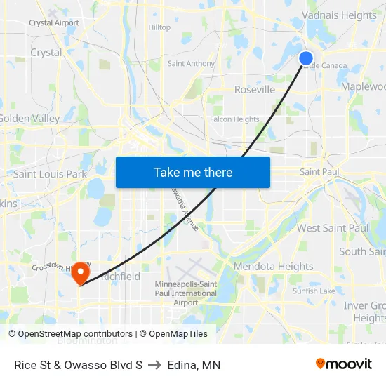 Rice St & Owasso Blvd S to Edina, MN map