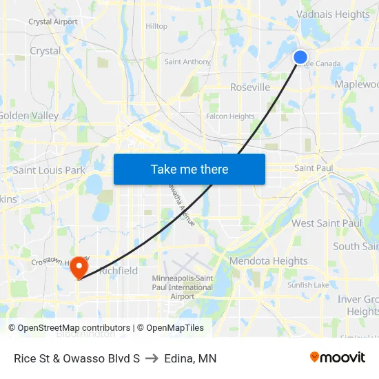 Rice St & Owasso Blvd S to Edina, MN map