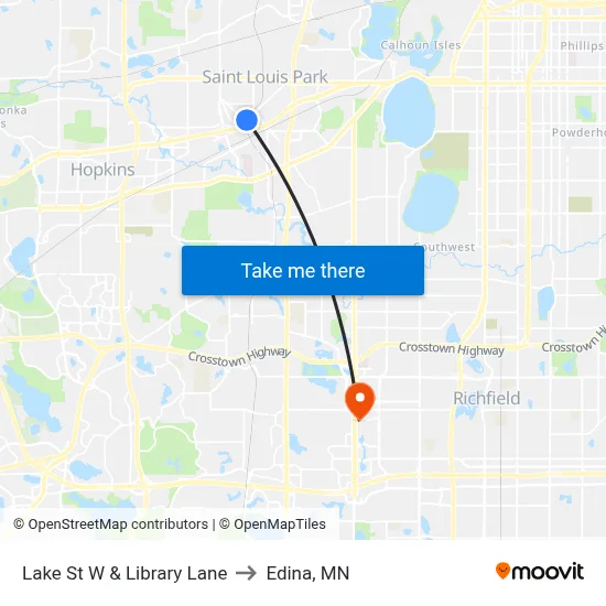 Lake St W & Library Lane to Edina, MN map