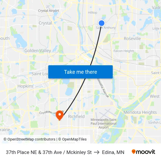37th Place NE & 37th Ave / Mckinley St to Edina, MN map
