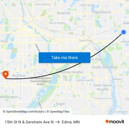 15th St N & Gershwin Ave N to Edina, MN map