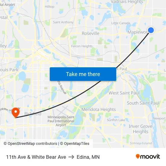 11th Ave & White Bear Ave to Edina, MN map