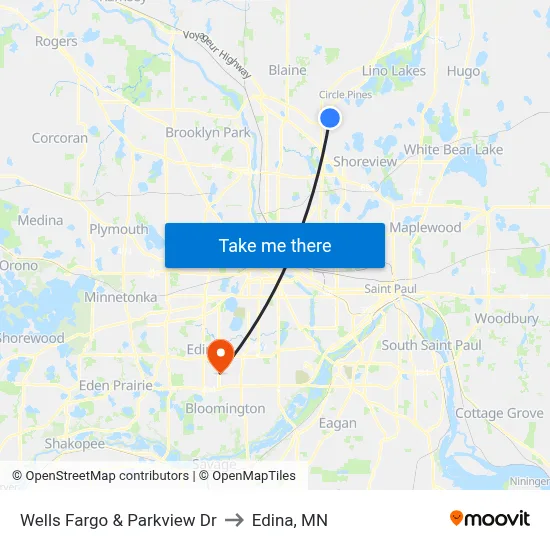 Wells Fargo & Parkview Dr to Edina, MN map