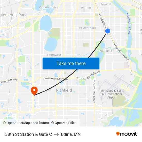 38th St Station & Gate C to Edina, MN map