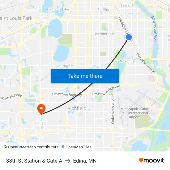 38th St Station & Gate A to Edina, MN map