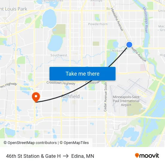 46th St Station & Gate H to Edina, MN map