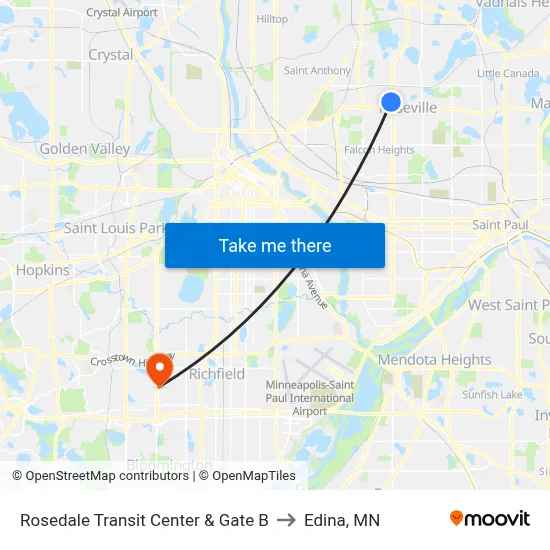 Rosedale Transit Center & Gate B to Edina, MN map