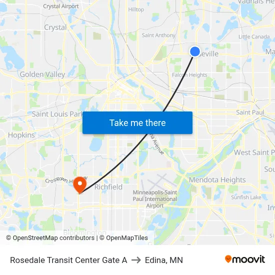 Rosedale Transit Center Gate A to Edina, MN map