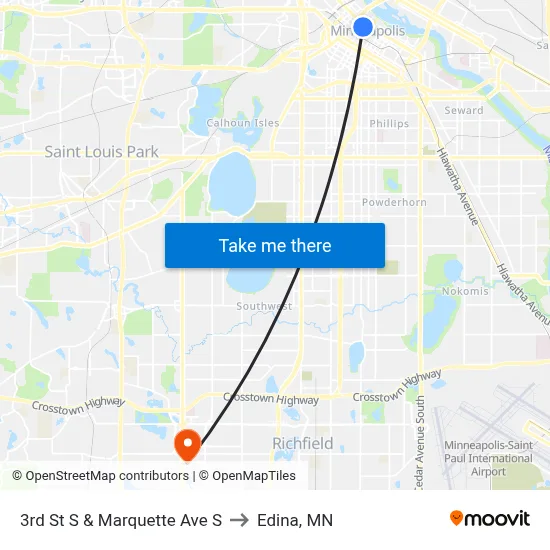 3rd St S & Marquette Ave S to Edina, MN map